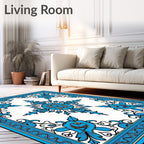 Azure Floral Medallion Border Rug