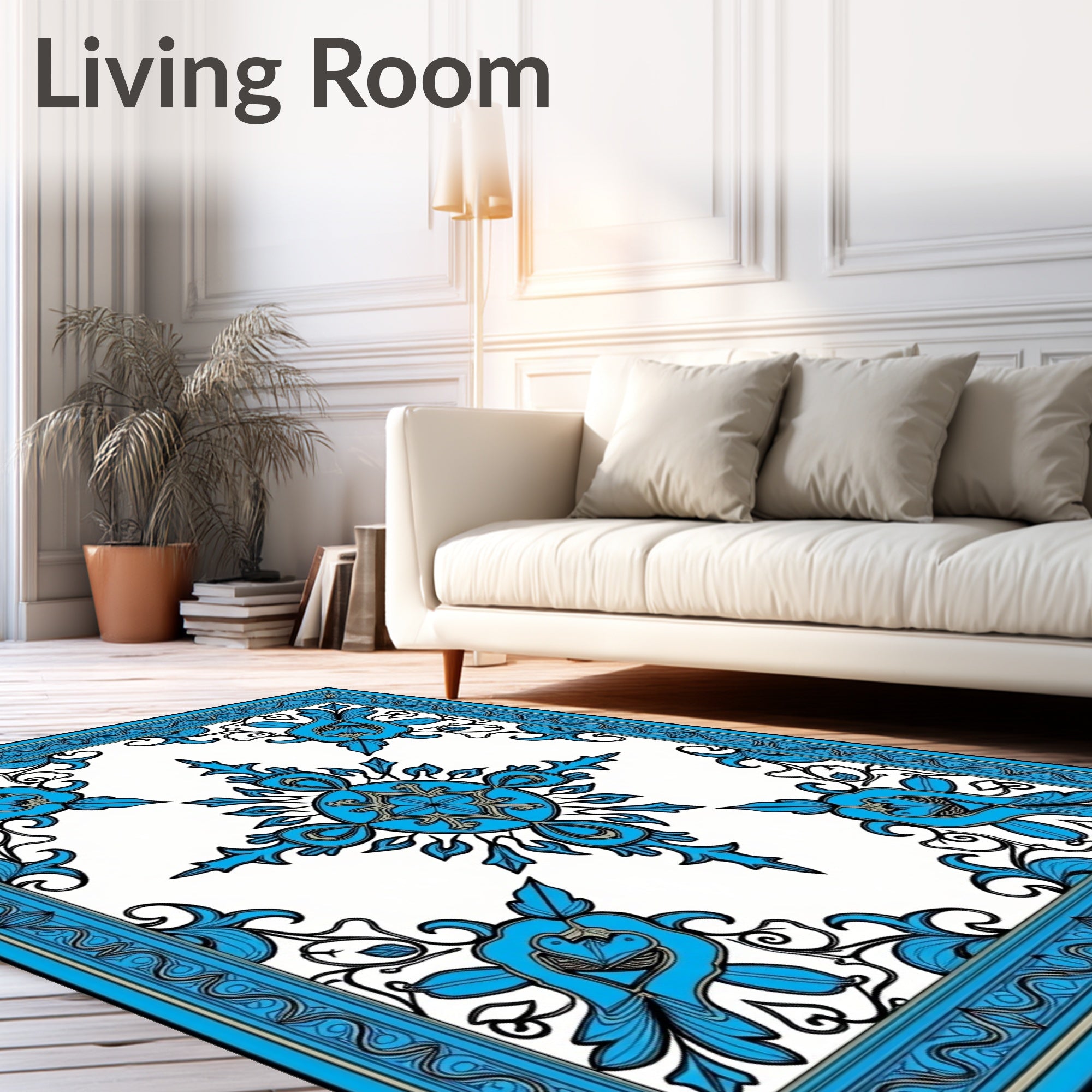 Azure Floral Medallion Border Rug