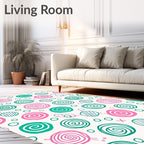 Whimsical Pink Teal Swirl Circles Rug