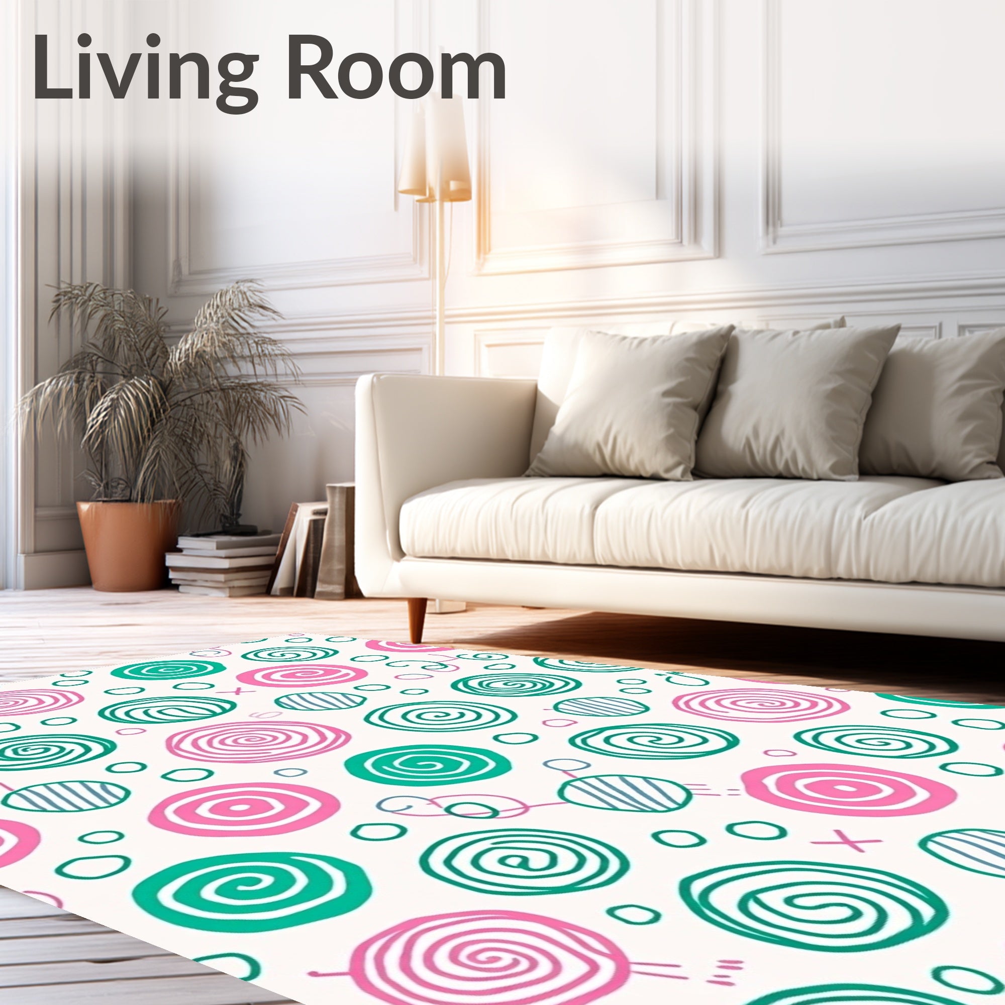 Whimsical Pink Teal Swirl Circles Rug