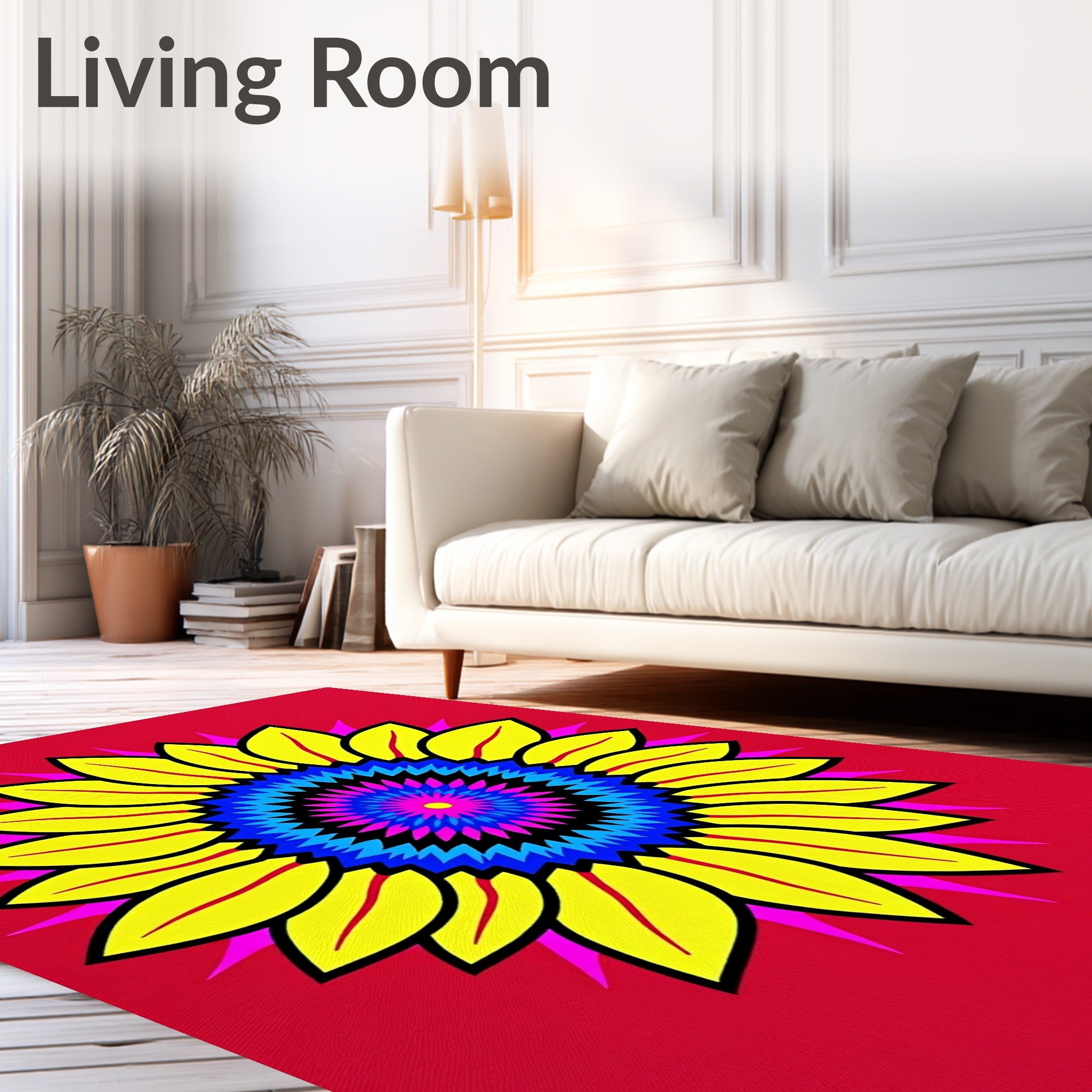 Vibrant Yellow Sunflower Radial Rug