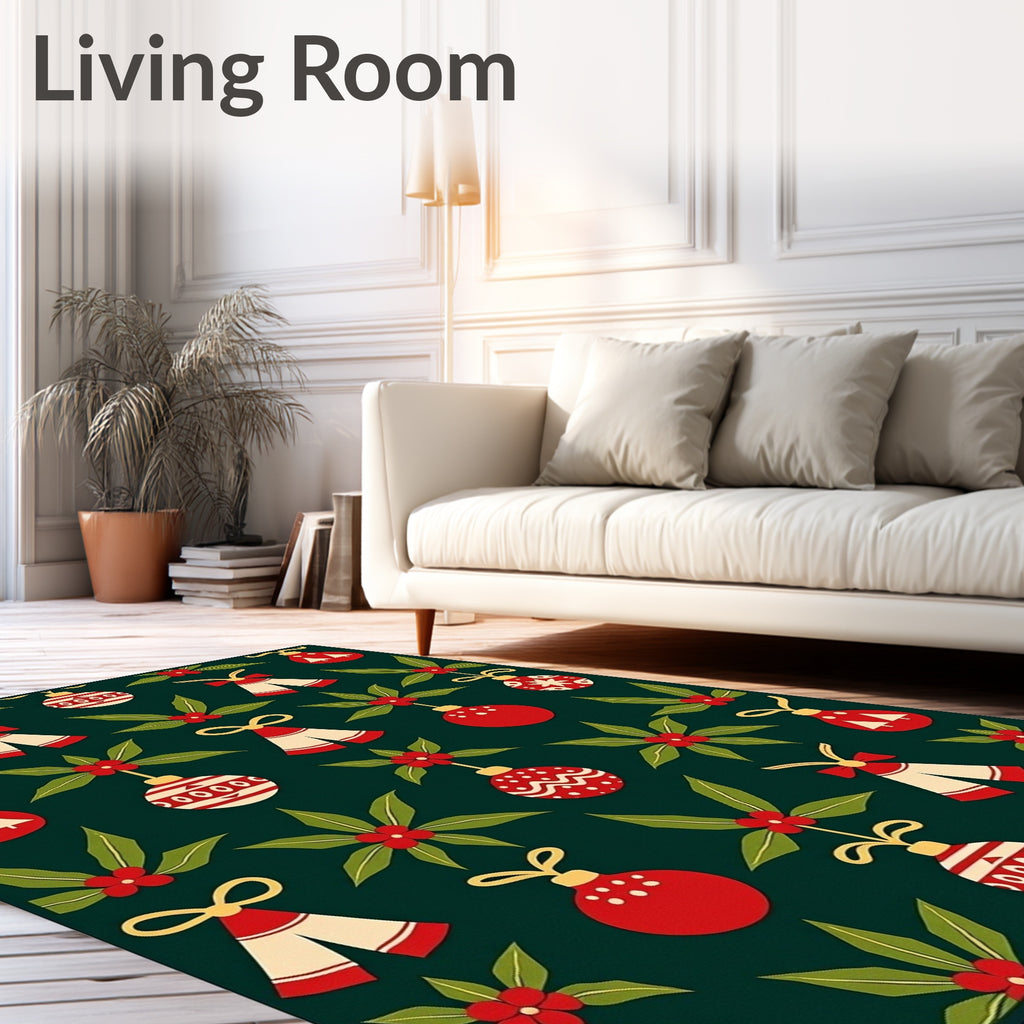 Red Green Festive Holiday Ornaments Rug