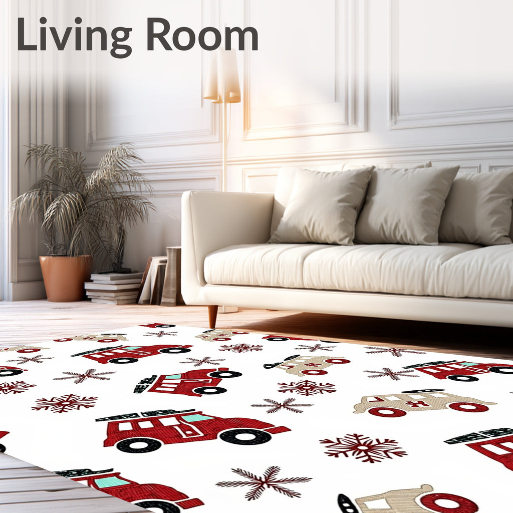Festive Red Camper Snowflakes Repeating Rug