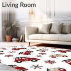Festive Red Camper Snowflakes Repeating Rug