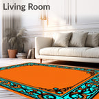 Orange Turquoise Floral Scroll Frame Rug