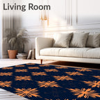 Vibrant Orange Starburst Blossom Navy Rug