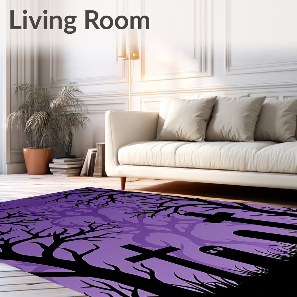Spooky Purple Ghostly Cemetery Trees Rug