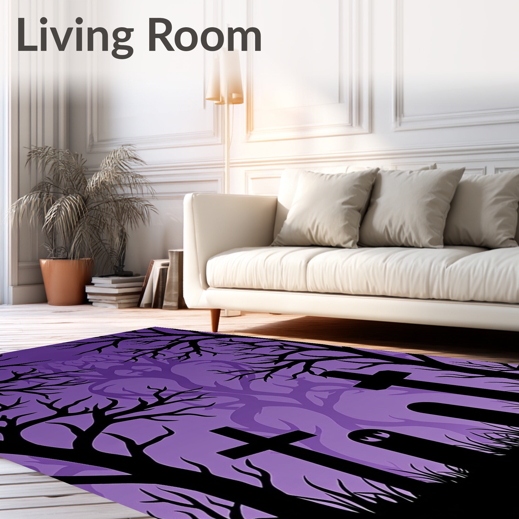 Spooky Purple Ghostly Cemetery Trees Rug
