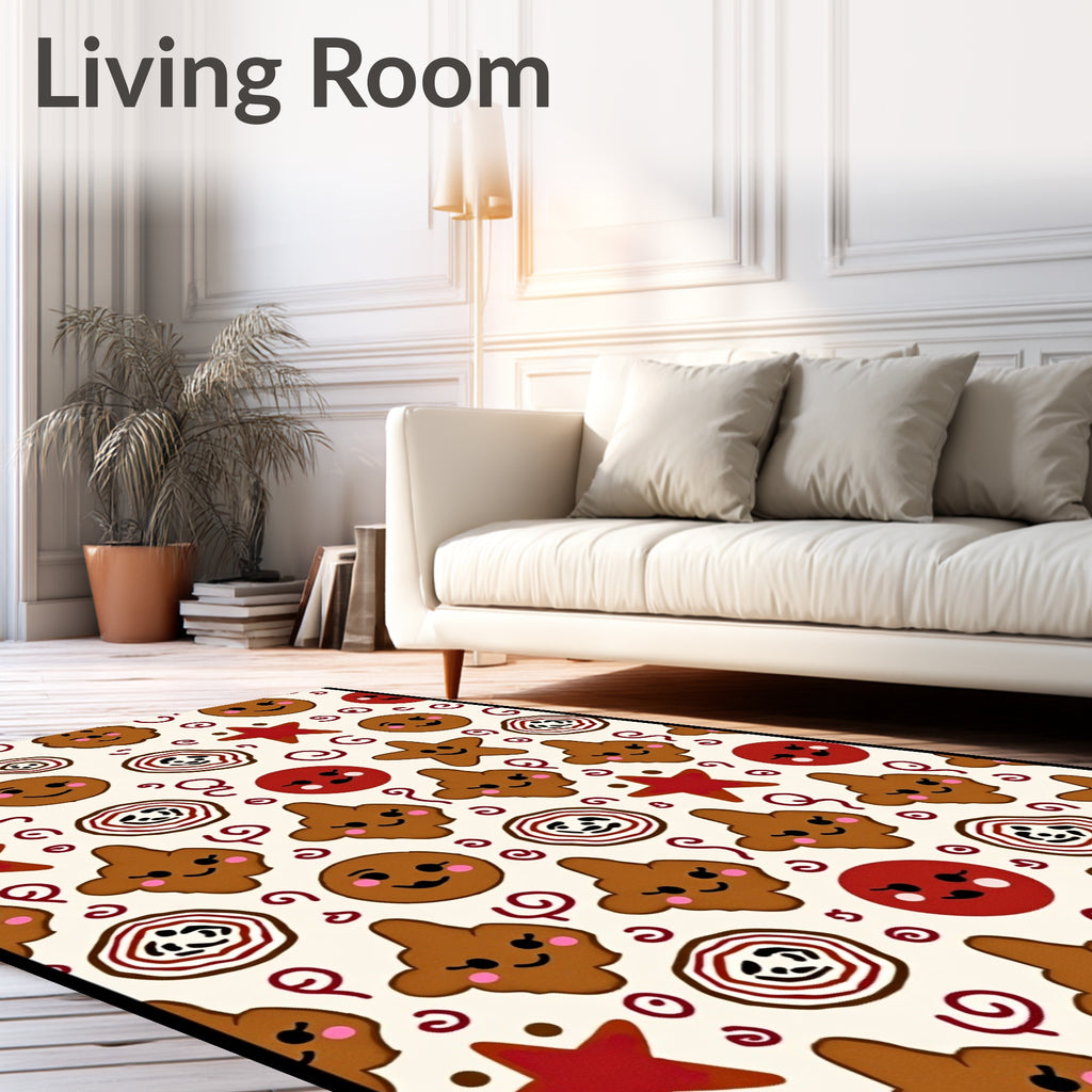 Cute Gingerbread Smiley Face Stars Rug