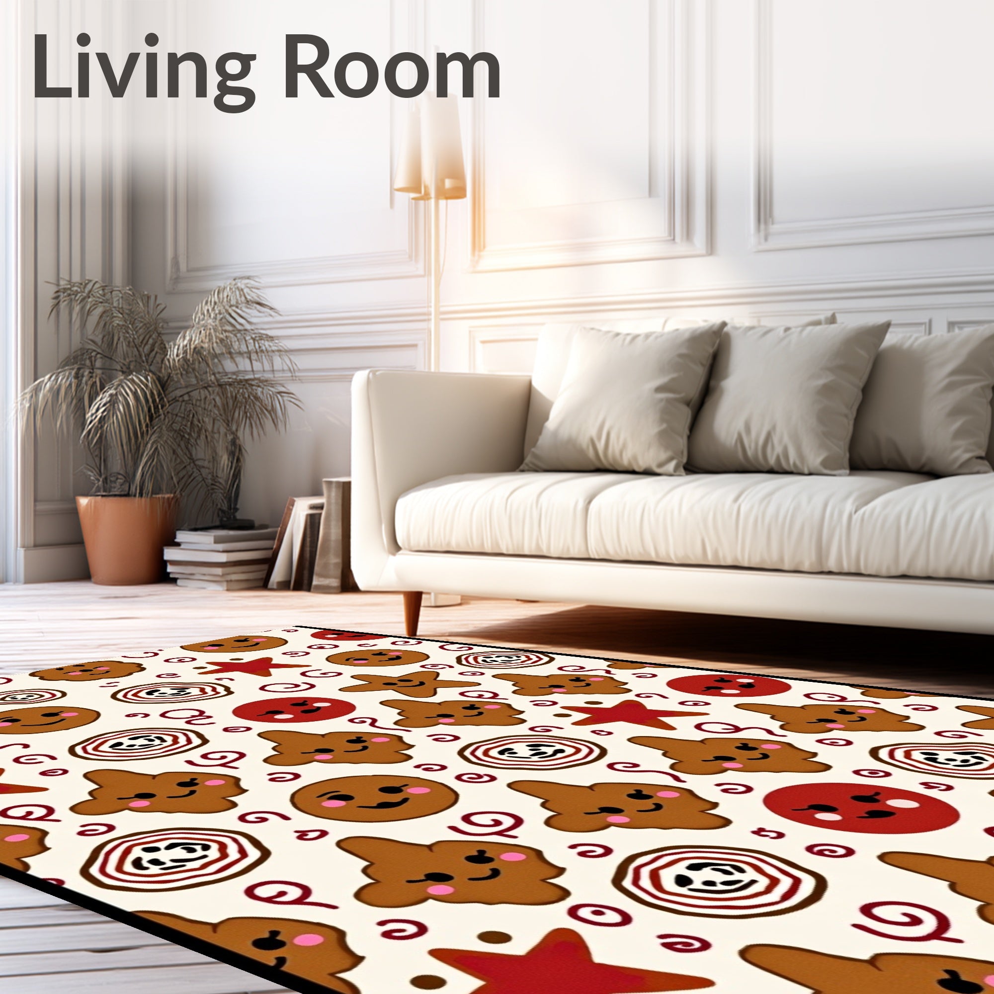 Cute Gingerbread Smiley Face Stars Rug