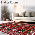 Crimson Red White Snowflake Medallion Rug