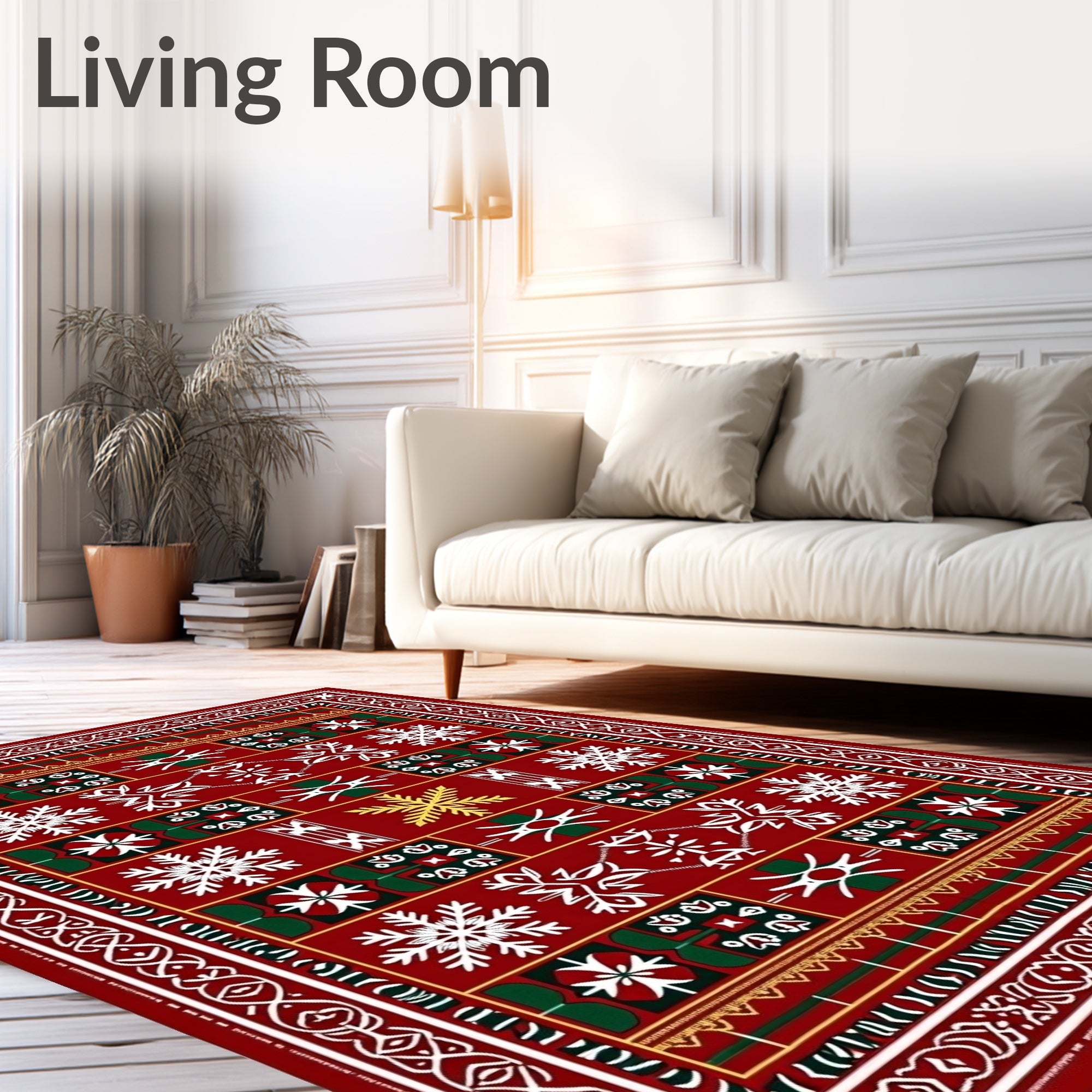 Crimson Red White Snowflake Medallion Rug