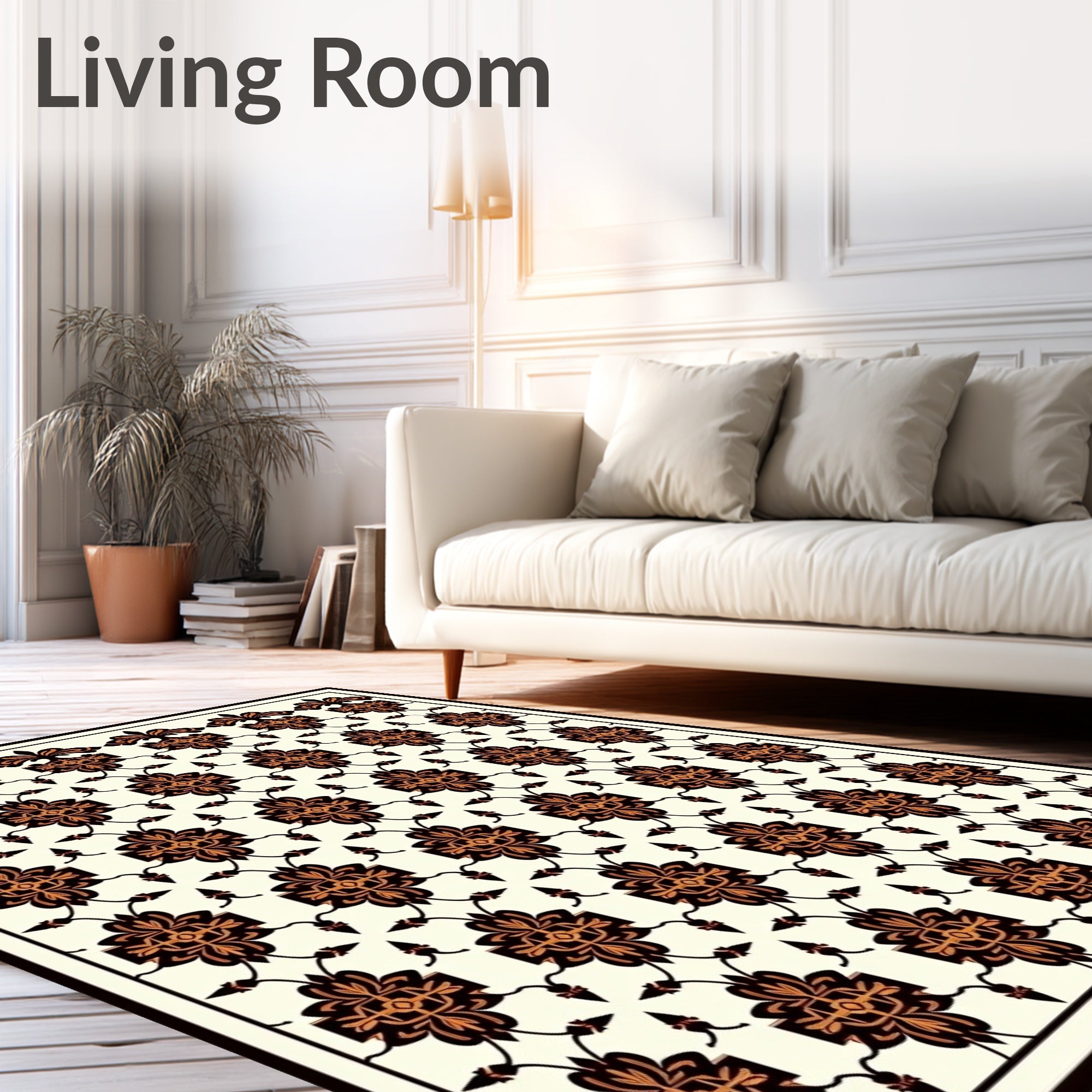 Black Orange Floral Symmetry Rug