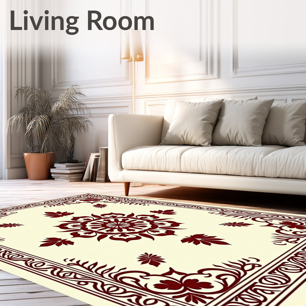 Crimson Ornate Floral Centerpiece Rug