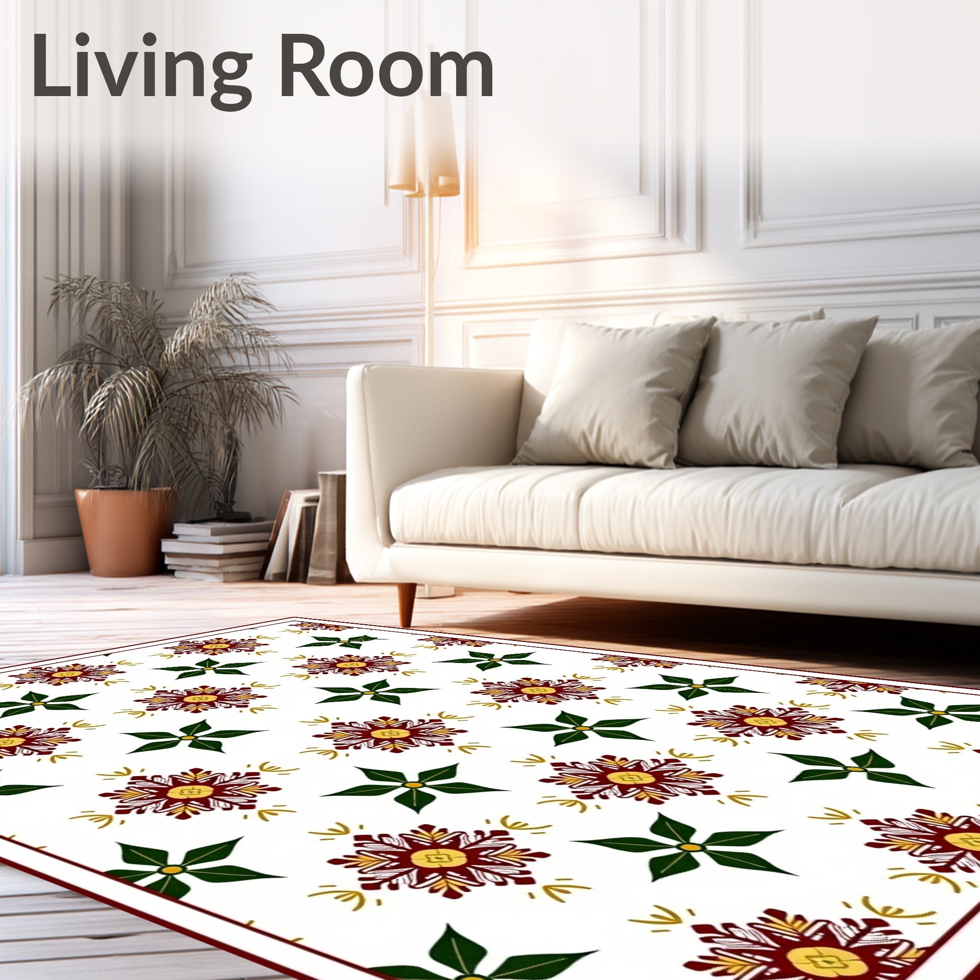 Crimson Gold Starburst Leaf Medallion Rug