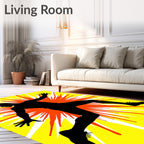 Black Silhouette Runner Burst Yellow Orange Rug