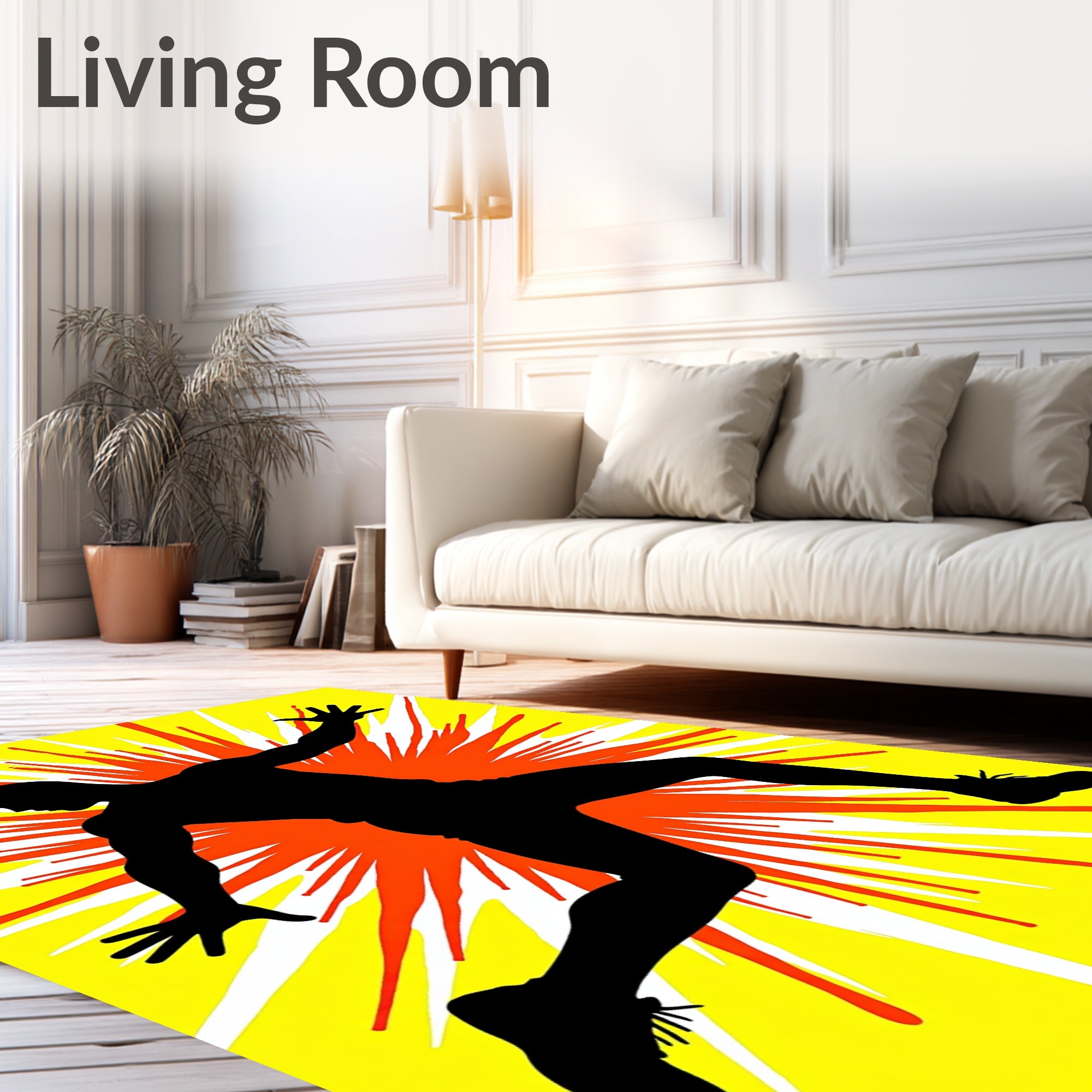 Black Silhouette Runner Burst Yellow Orange Rug