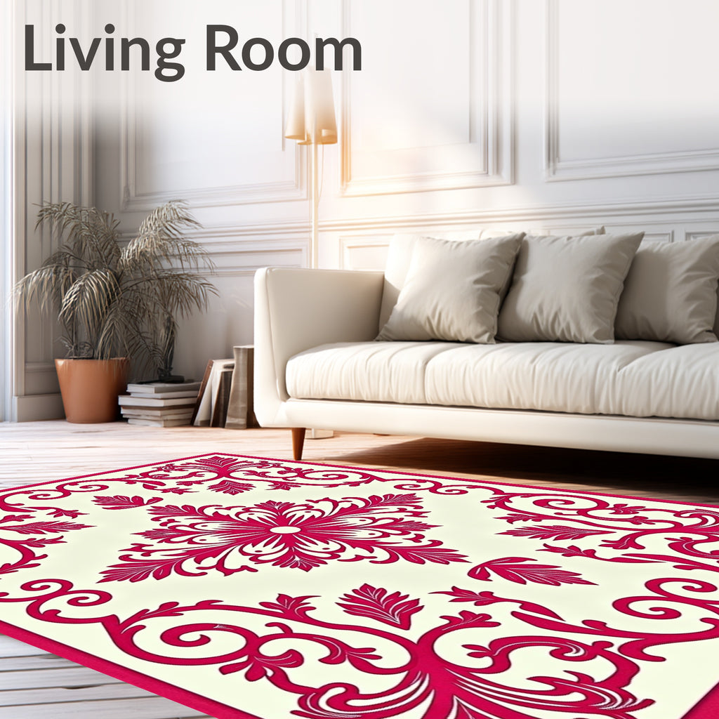 Vibrant Cherry Blossom Scroll Work Rug