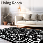 Black White Intricate Floral Medallion Rug