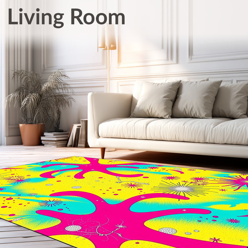 Vibrant Pink Starburst Cyan Swirl Rug