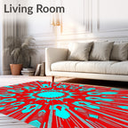Vibrant Red Cyan Radial Explosion Rug