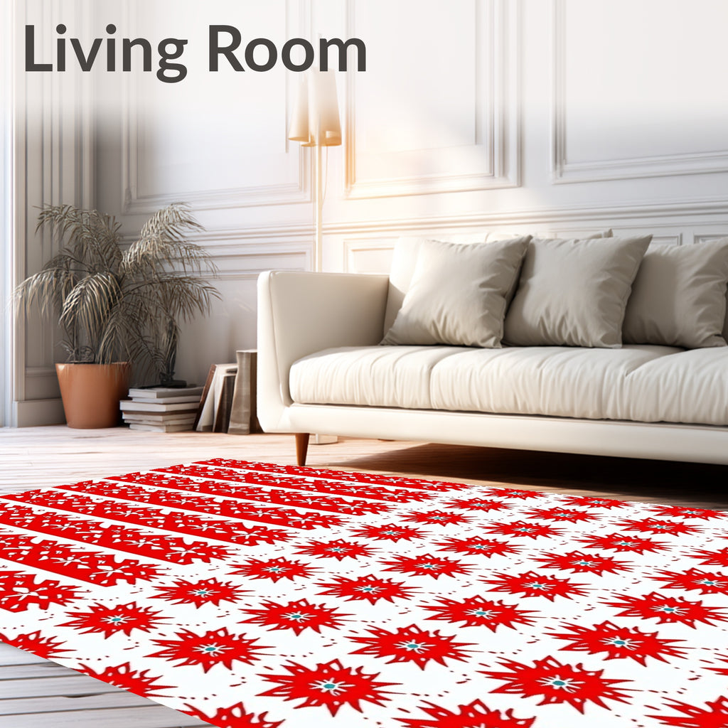 Bold Red Starburst Vertical Stripe Rug