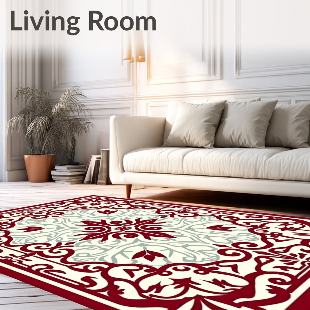 Crimson Cream Swirl Floral Medallion Rug