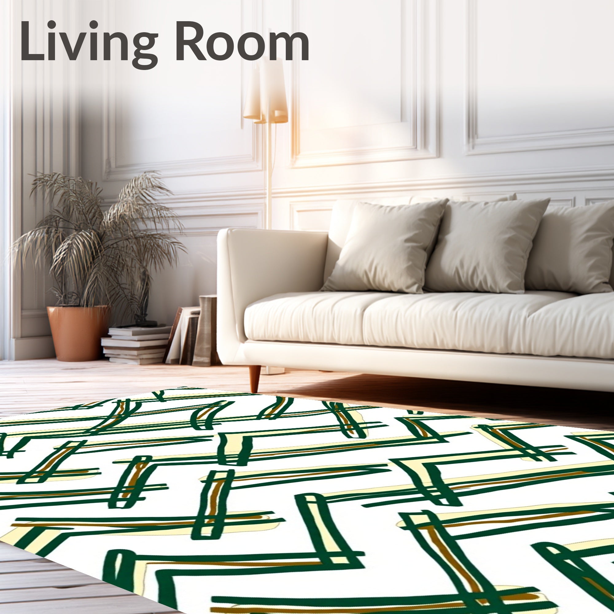 Hand Drawn Yellow Green Chevron Lines Rug