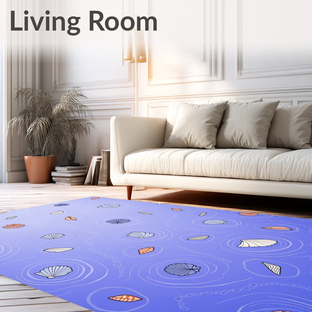 Ocean Blue Seashell Ripple Rug