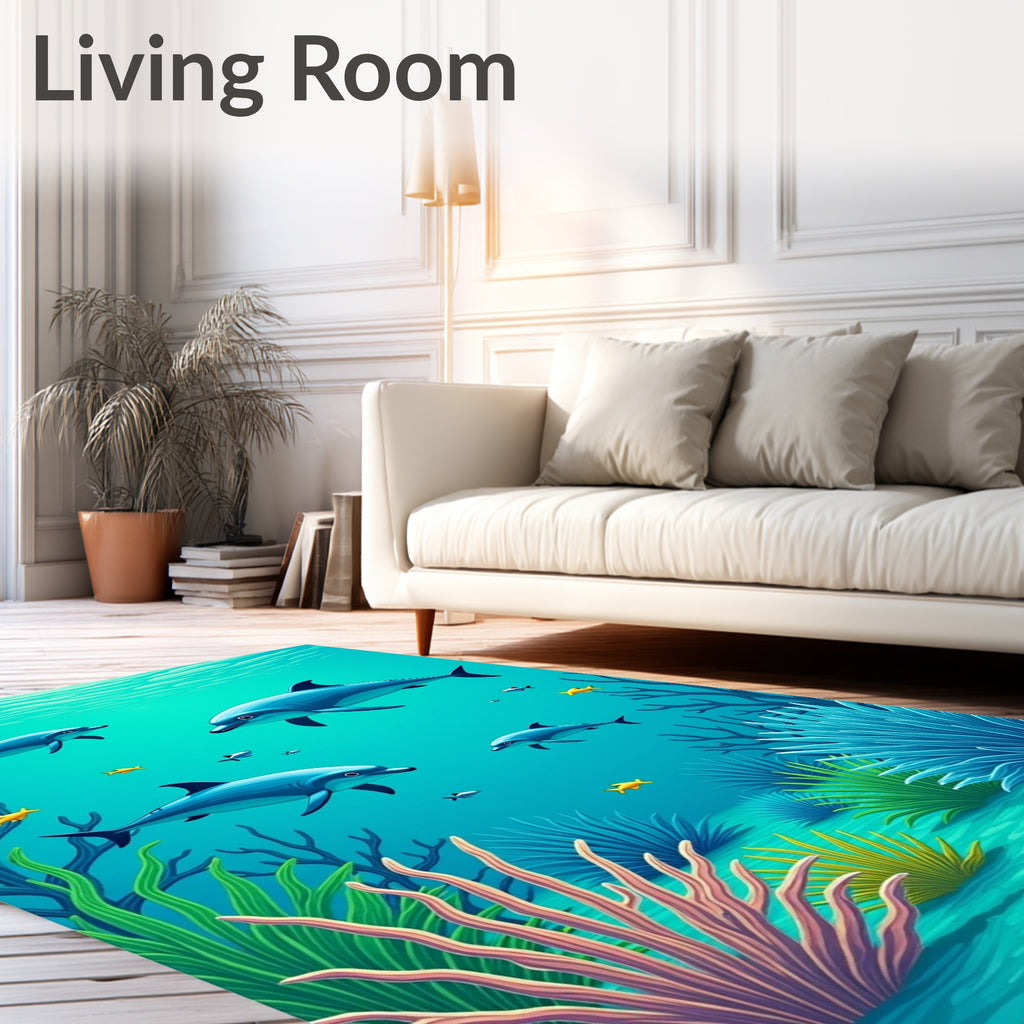 Blue Dolphins Ocean Coral Reef Rug