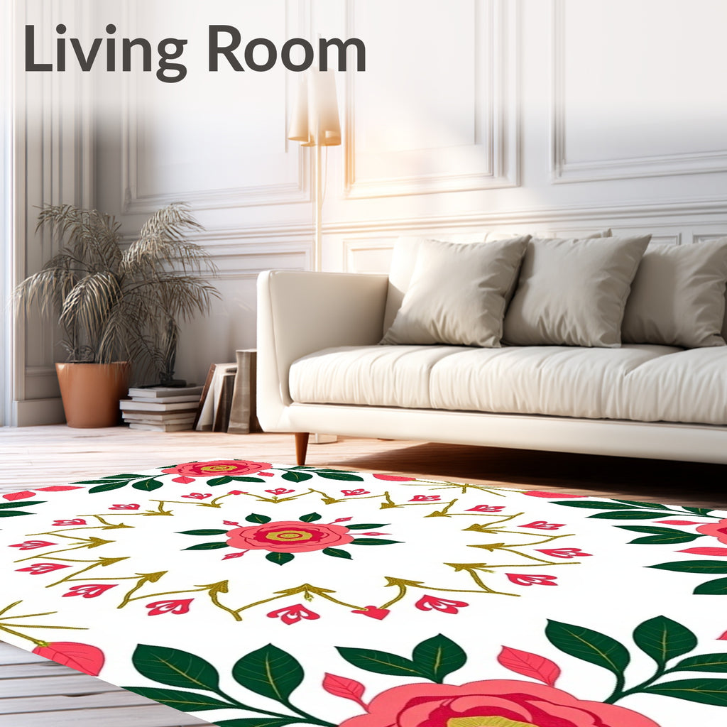 Coral and green floral mandala Rug