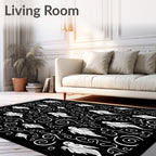 Eerie White Ghost Swirl Blackground Rug
