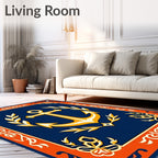 Navy Blue Anchor Laurel Wreath Rug