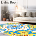 Vibrant Yellow Blue Medallion Floral Rug