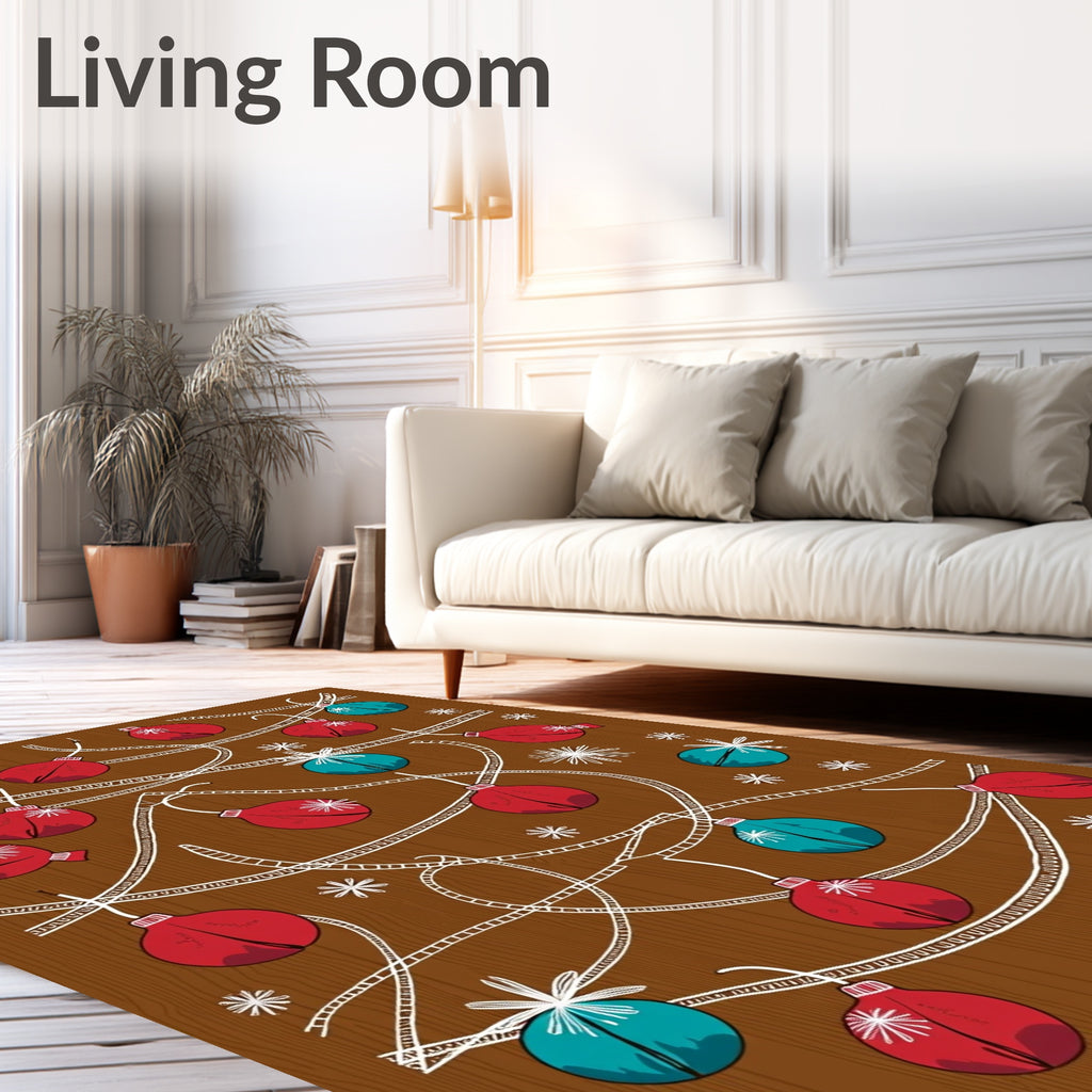 Red Teal Ornament Garland Background Rug