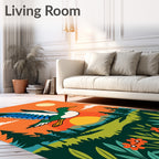 Mallard Duck Flying Over Sunset Landscape Rug