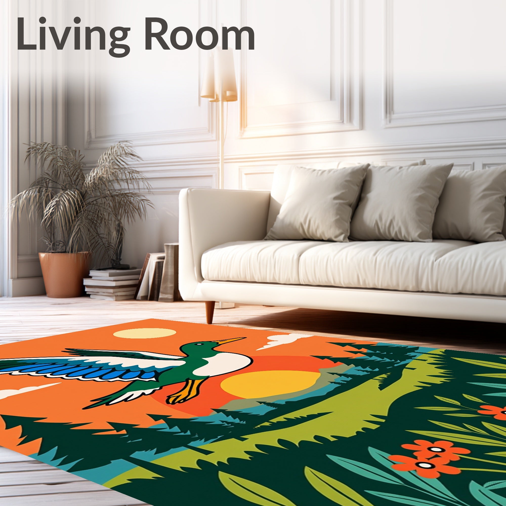 Mallard Duck Flying Over Sunset Landscape Rug