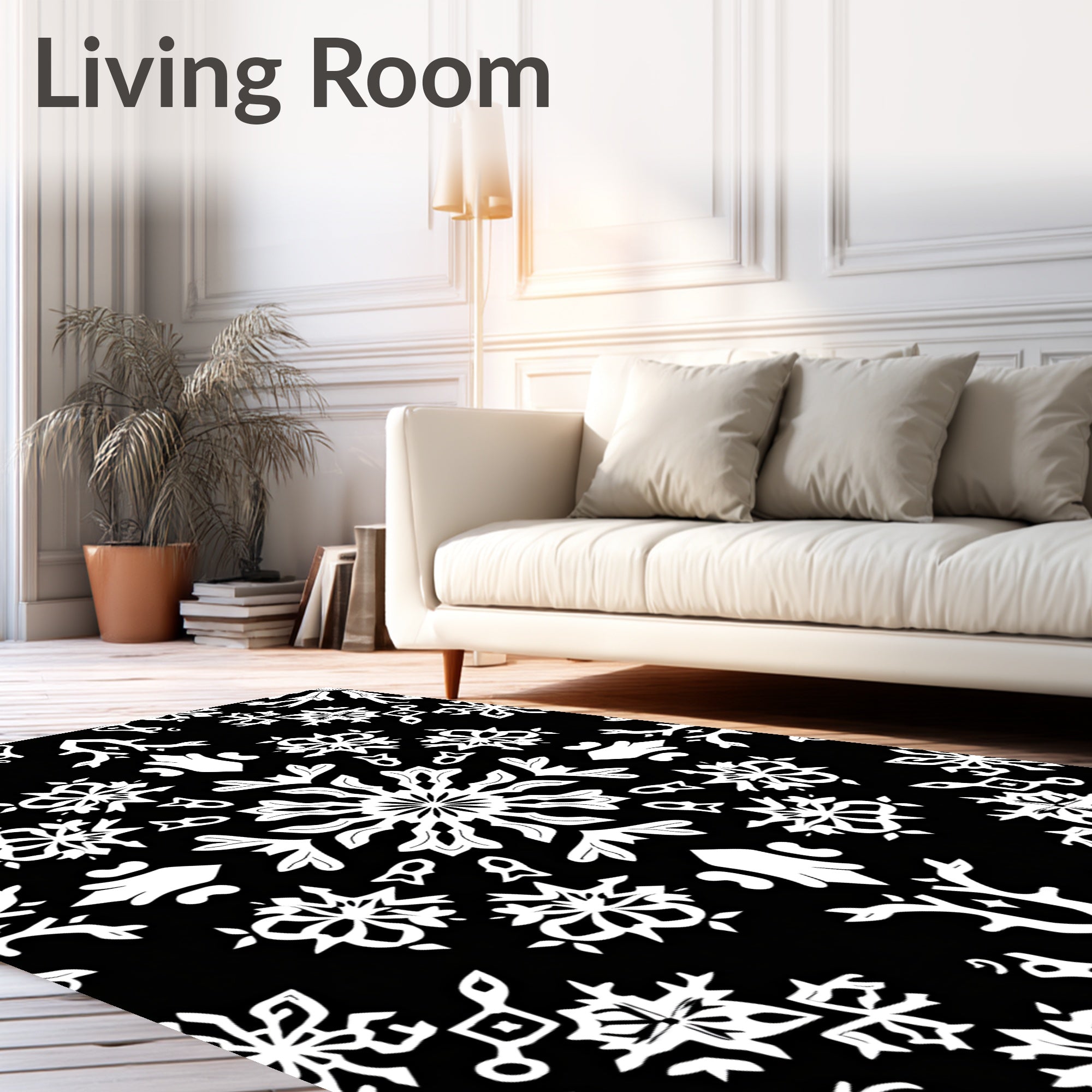 Monochromatic White Snowflake Abstraction Rug