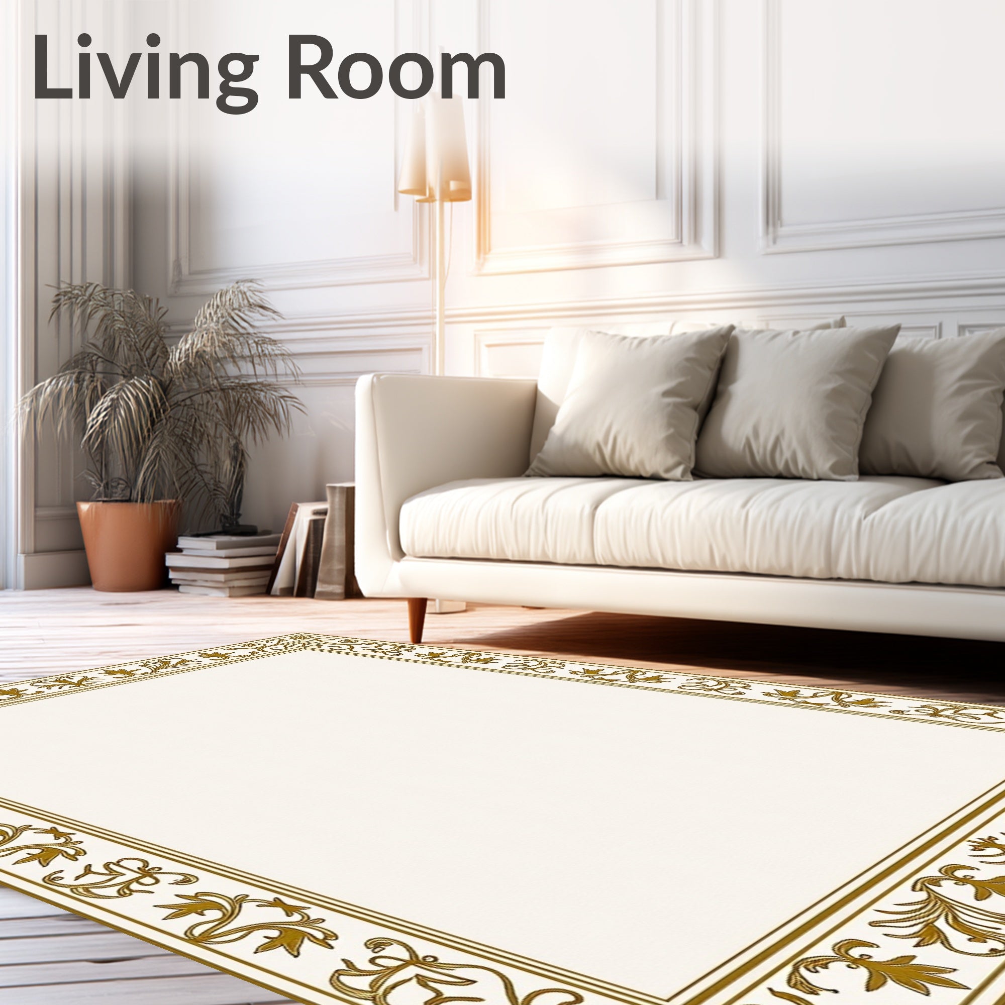 Elegant Gold Leaf Vine Border Rug