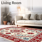 Crimson Cream Floral Medallion Border Rug