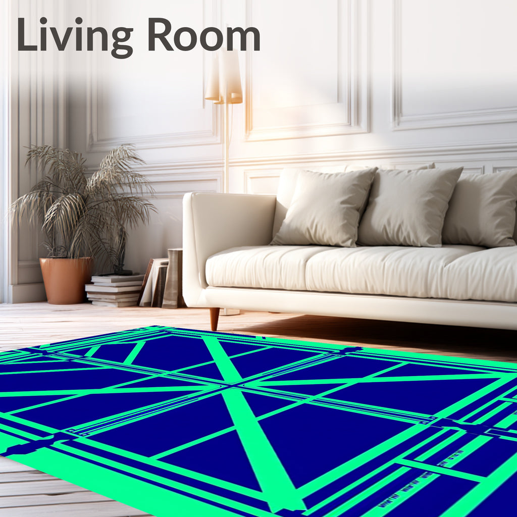 Electric Blue Geometric Starburst Rug