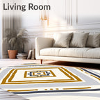 Golden Blue Geometric Diamond Ikat Rug