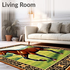Brown Horse Galloping Field Landscape Rug