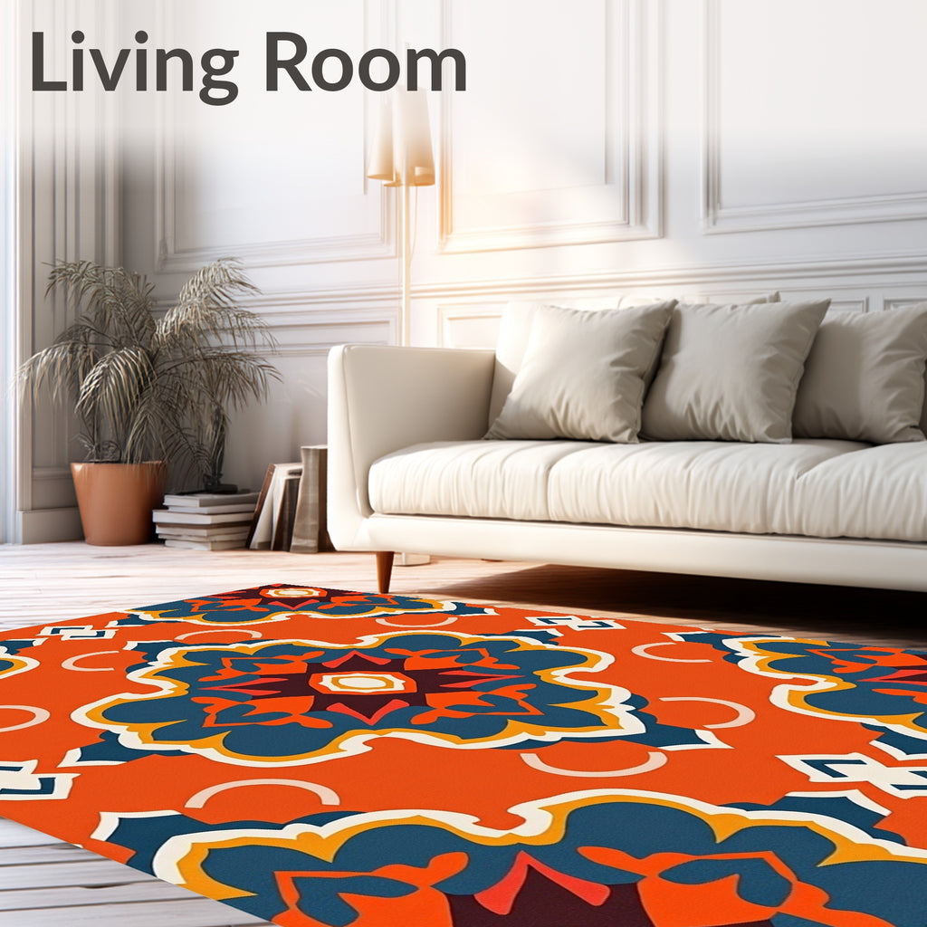 Bold Orange Geometric Floral Rug