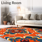 Bold Orange Geometric Floral Rug