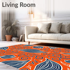 Bold Orange Navy Swirl Leaf Rug
