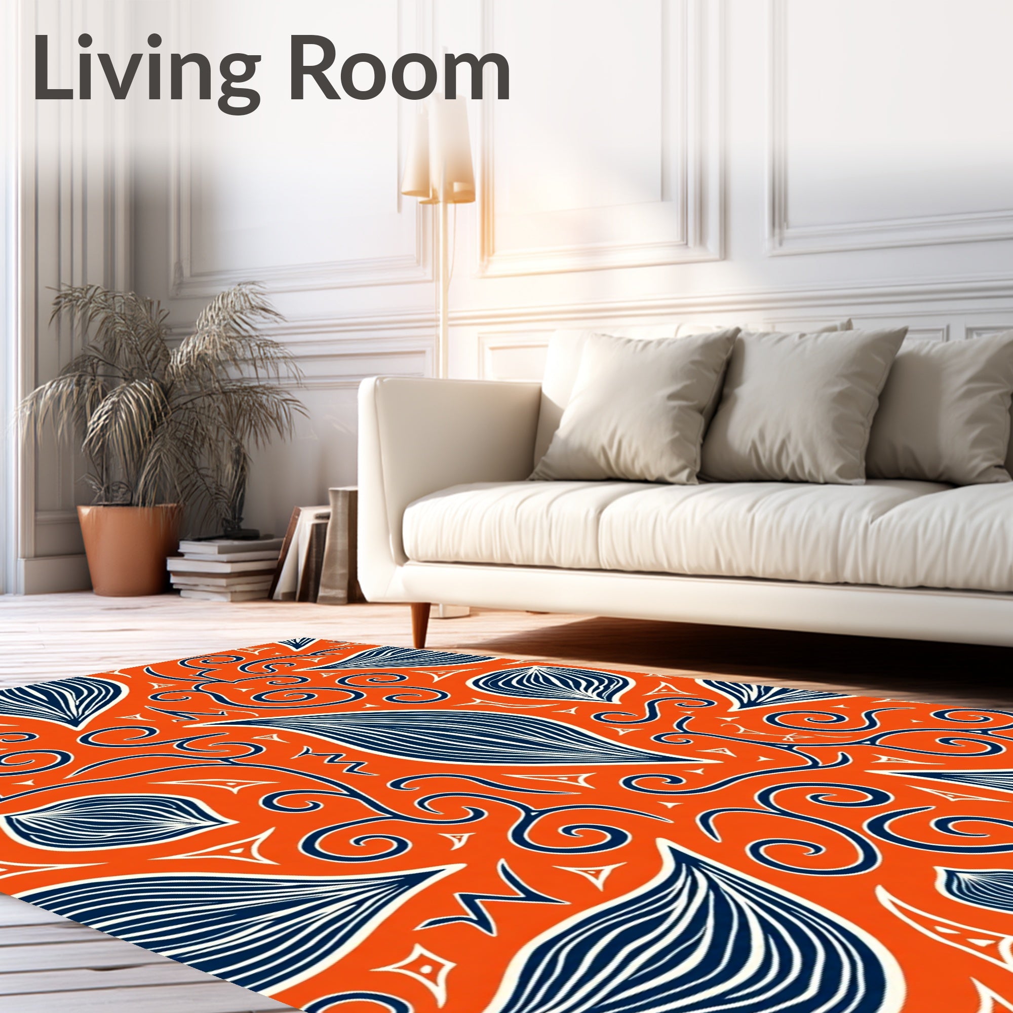 Bold Orange Navy Swirl Leaf Rug