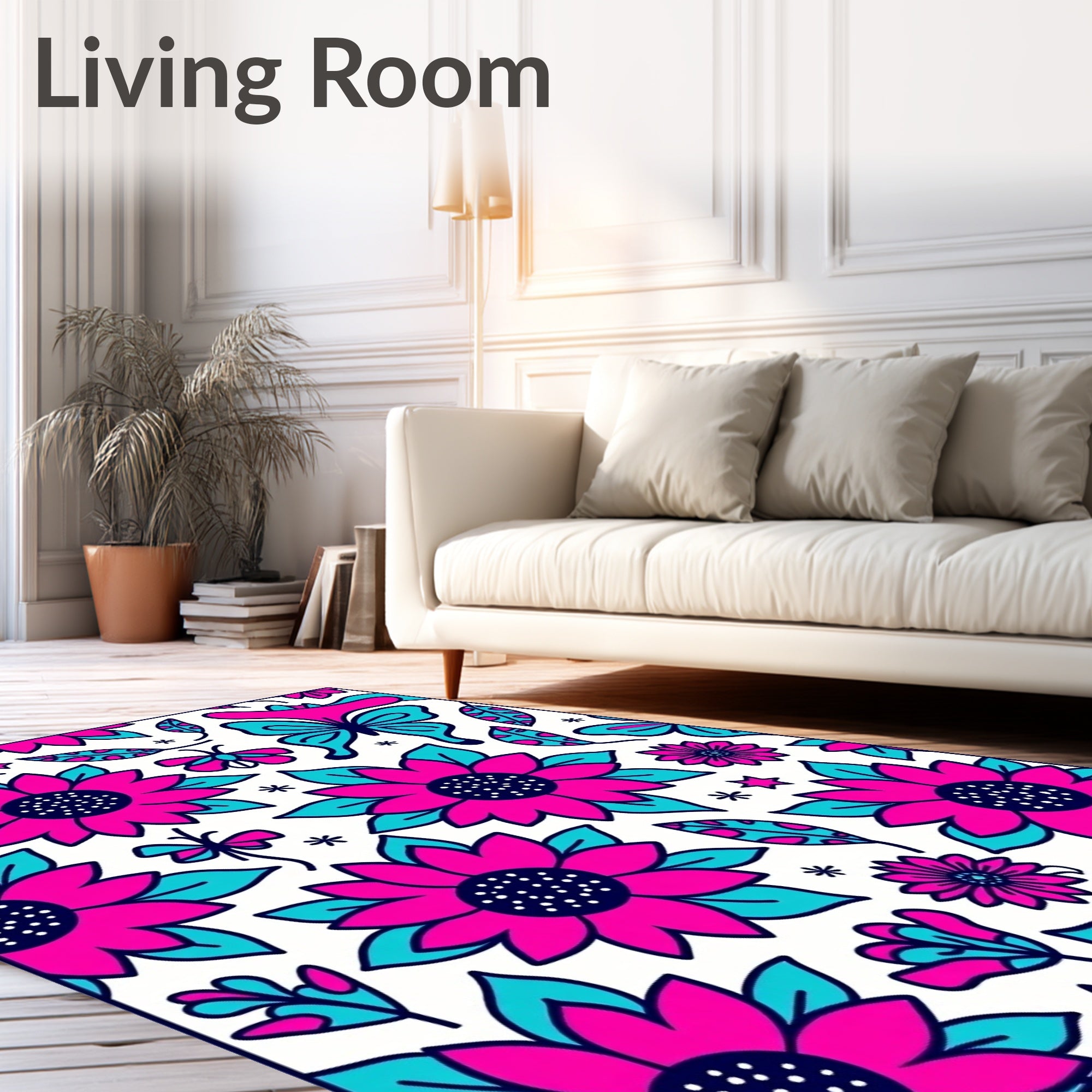 Vibrant Floral Butterfly Delight Rug