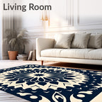 Navy Cream Floral Medallion Square Rug
