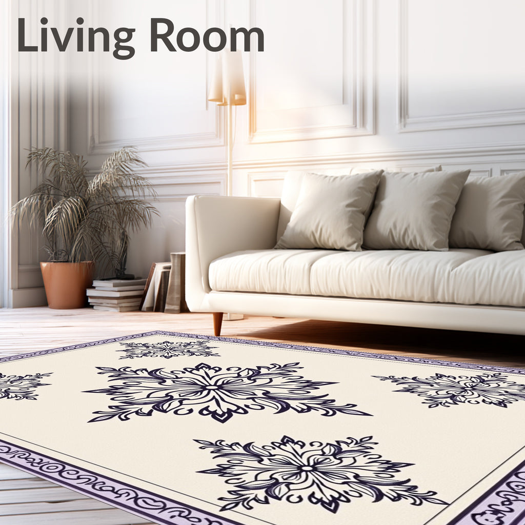 Vintage Indigo Floral Medallion Arrangement Rug